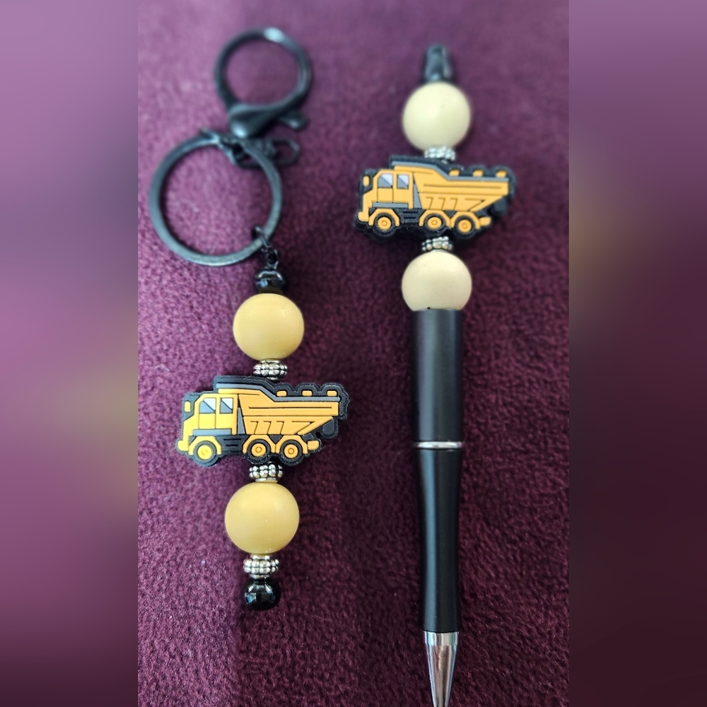 Yellow Truck Keychain and Pen Set